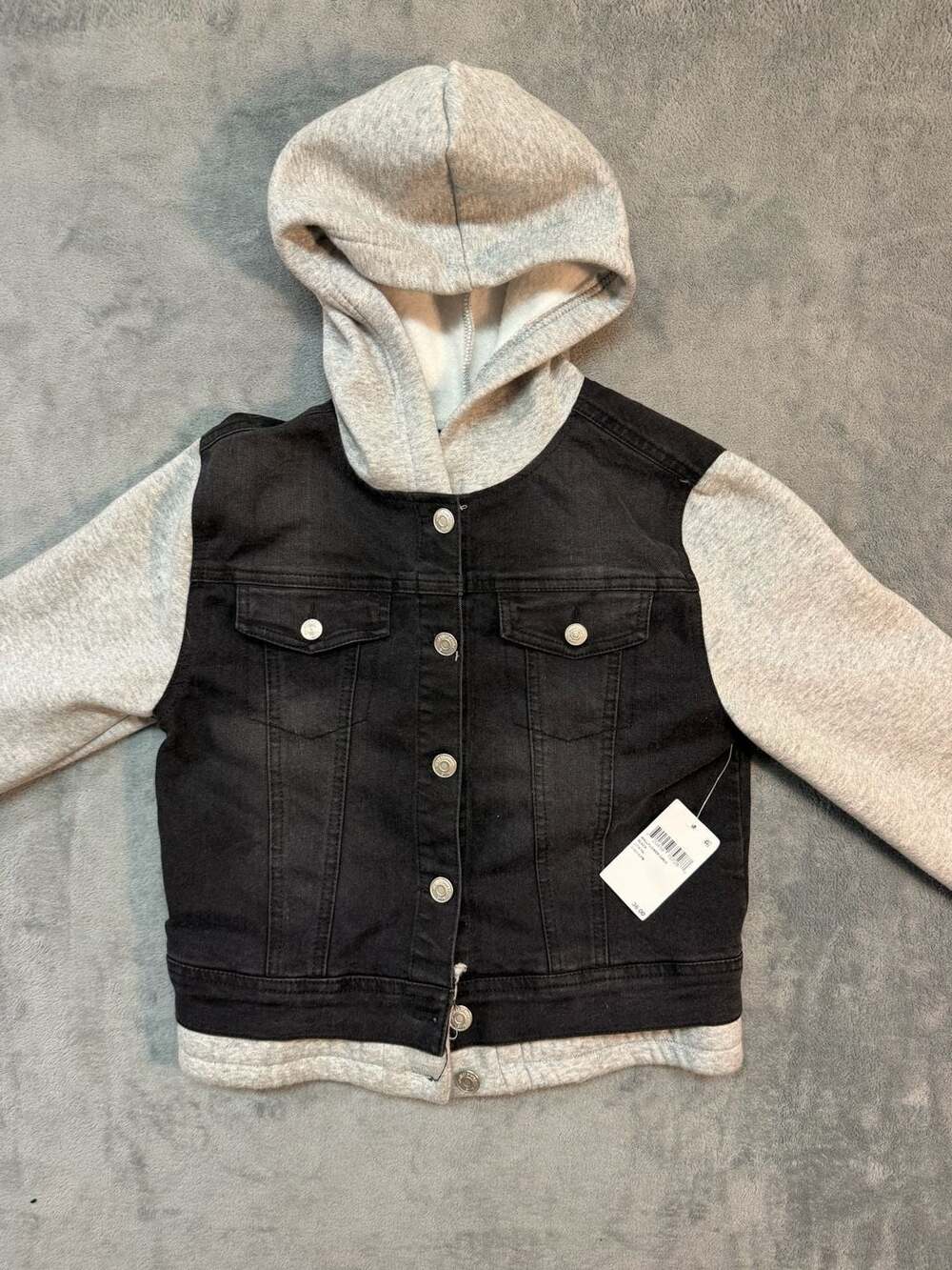 WallFlower Girls Black Denim Hooded Jacket Size L 14/16 NWT